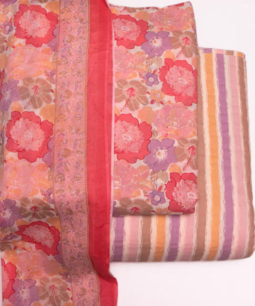 Peach Pink Floral Print Cotton Suit